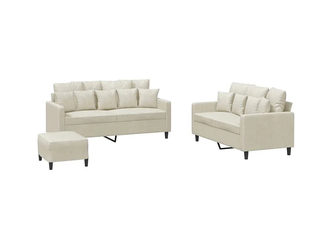 3-delige Loungeset met kussens fluweel crèmekleurig