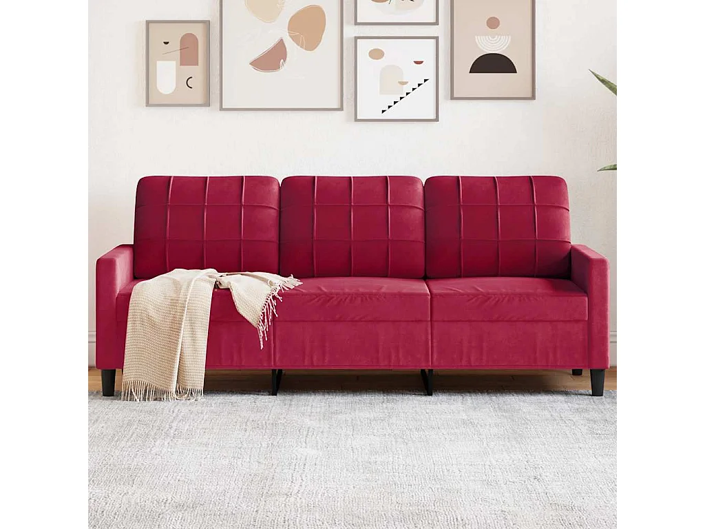 Canapé à 3 places Rouge bordeaux 180 cm Velours