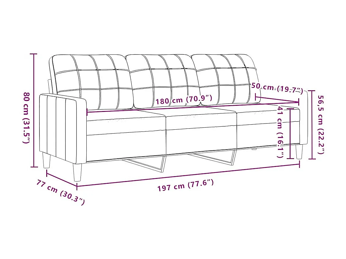 Canapé à 3 places Rouge bordeaux 180 cm Velours