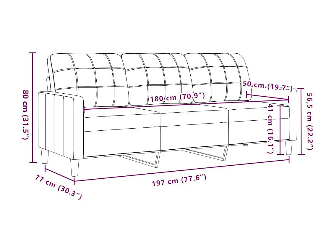 Canapé à 3 places Marron 180 cm Velours