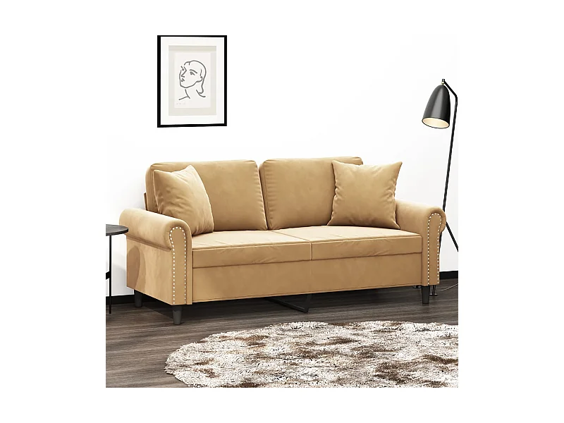 Divano a 2 Posti con Cuscini Marrone 140 cm in Velluto