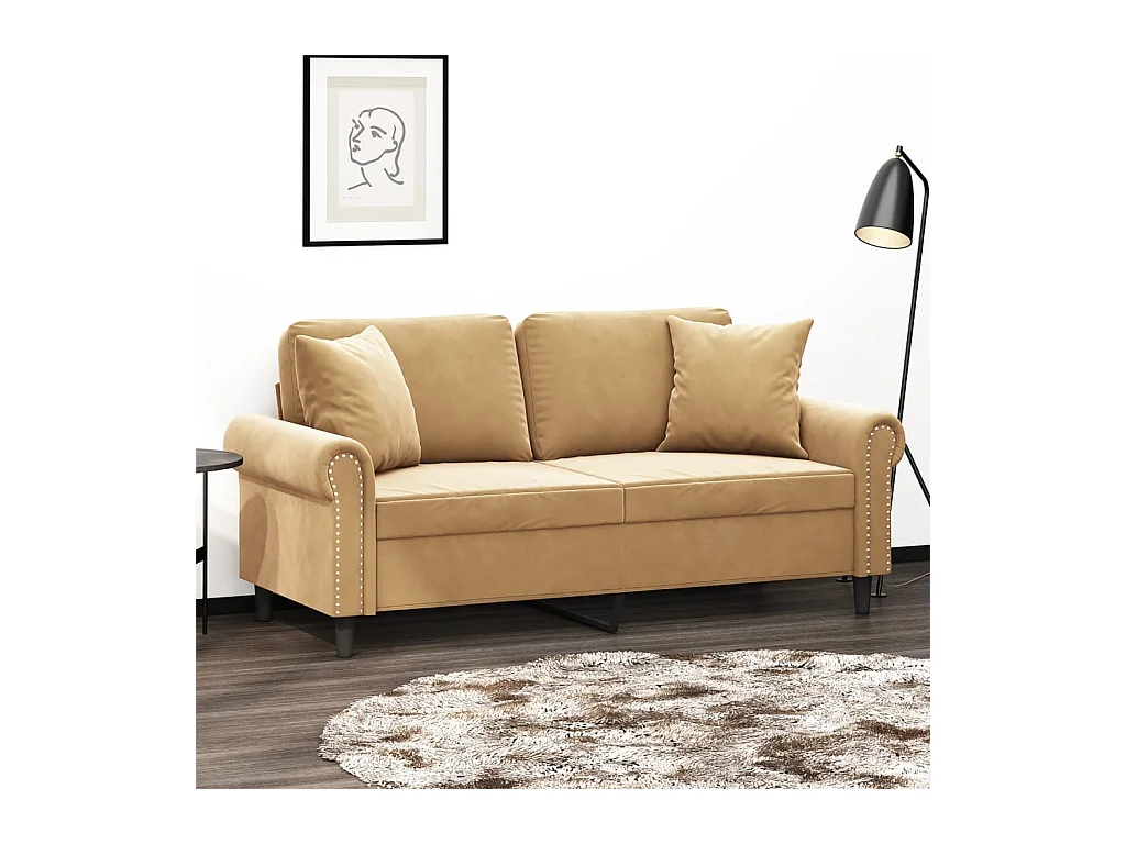 Canapé 2 places avec oreillers décoratifs brun 140 cm velours