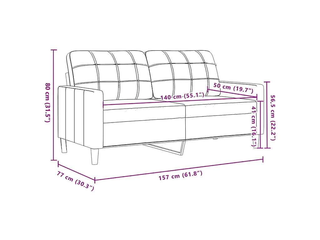 Divano a 2 Posti Nero 140 cm in Velluto