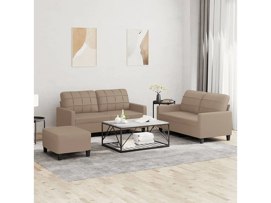 Set di Divani 3 pz con Cuscini cappuccino in Similpelle