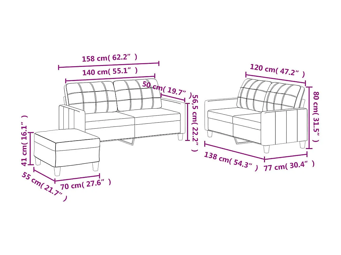 Set di Divani 3 pz con Cuscini cappuccino in Similpelle