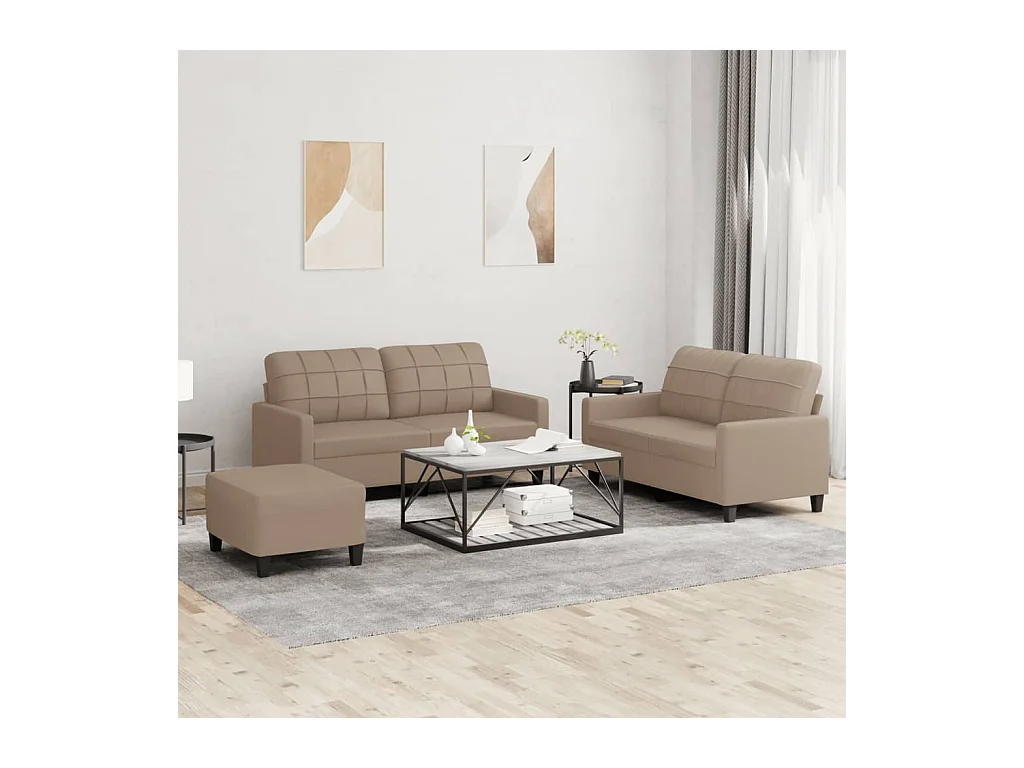 3-delige Loungeset met kussens kunstleer cappuccino