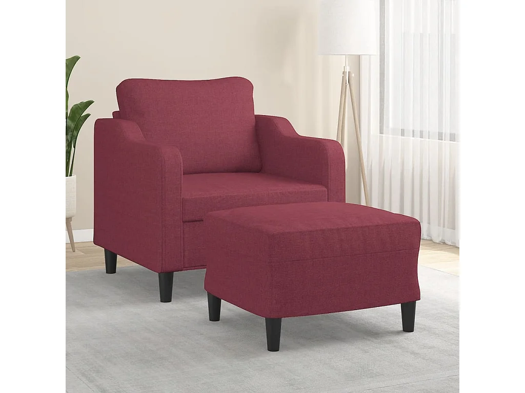 Fauteuil met voetenbank 60 cm stof wijnrood