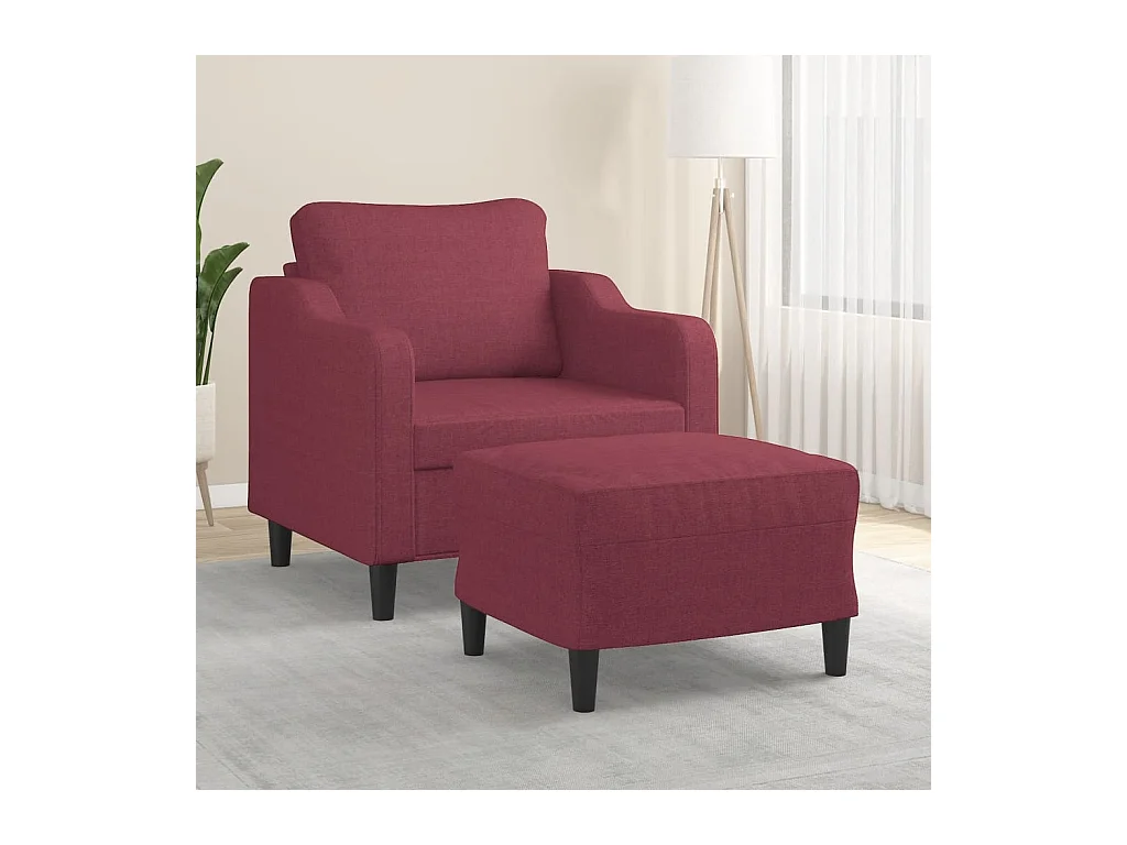 Fauteuil met voetenbank 60 cm stof wijnrood