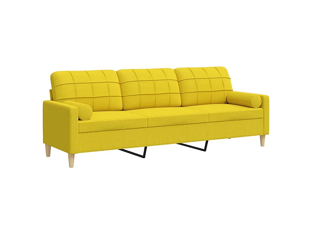 Canapé 3 places avec oreillers jaune clair 210 cm tissu