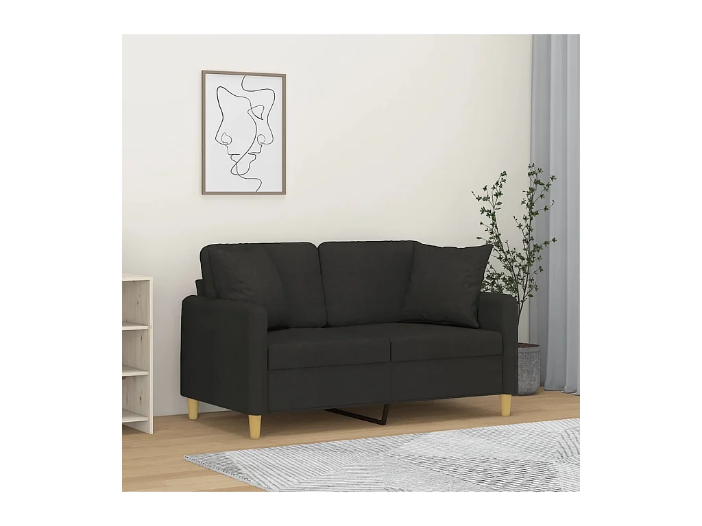 Canapé 2 places avec oreillers décoratifs noir 120 cm tissu