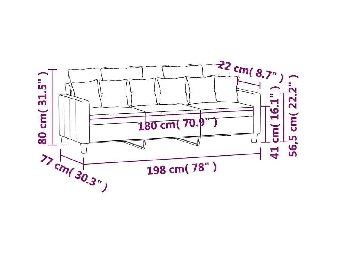 3-Sitzer-Sofa Creme 180 cm Stoff