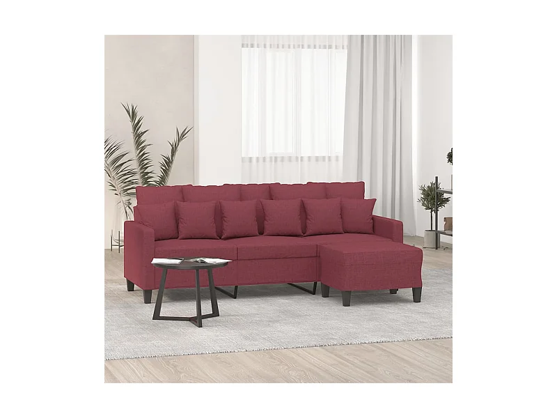 3-Sitzer-Sofa mit Hocker Weinrot 180 cm Stoff