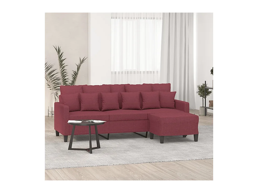 3-Sitzer-Sofa mit Hocker Weinrot 180 cm Stoff