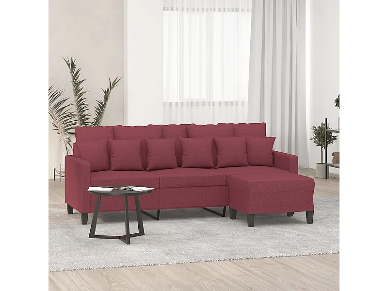 Canapé à 3 places avec repose-pieds Rouge bordeaux 180 cm Tissu
