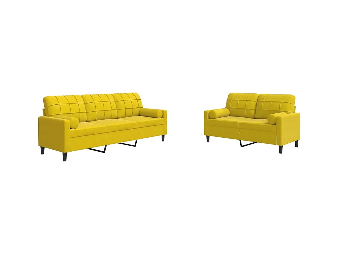 Ensemble de canapés 2 pcs avec coussins et traversins velours