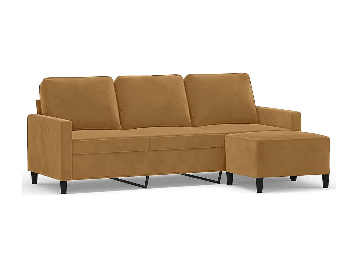 3-Sitzer-Sofa mit Hocker Braun 180 cm Samt
