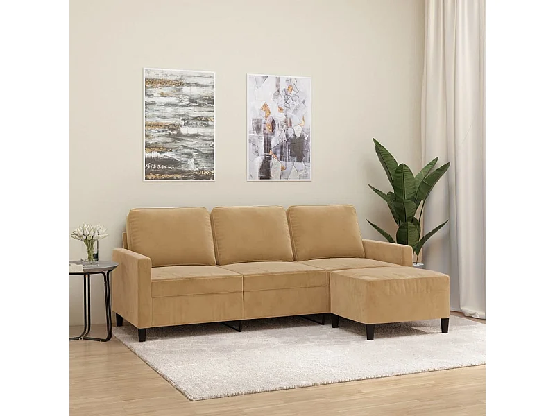 3-Sitzer-Sofa mit Hocker Braun 180 cm Samt