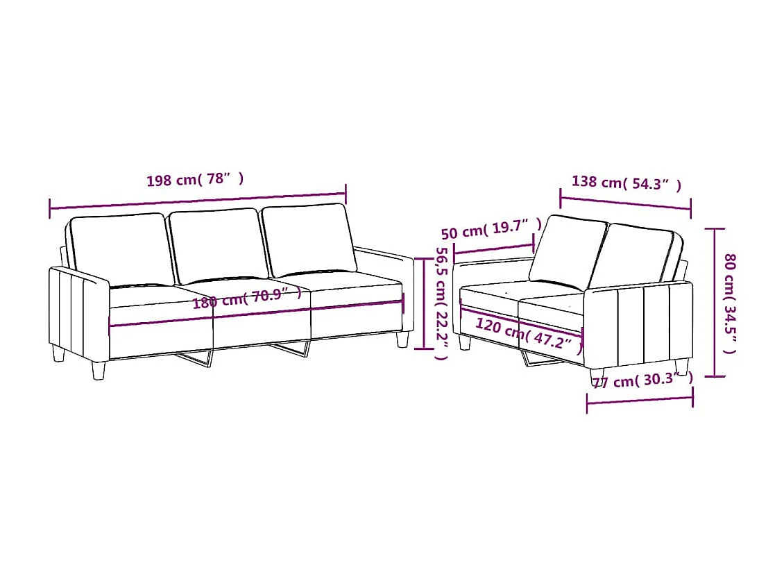 Ensemble de canapés 2 pcs avec coussins Marron Tissu