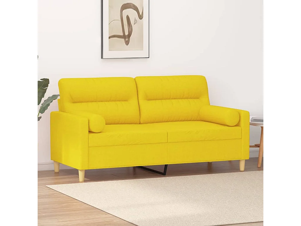 Canapé 2 places avec oreillers jaune clair 140 cm tissu