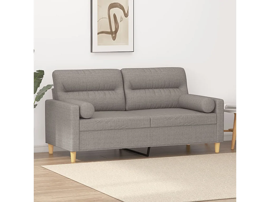 Canapé 2 places avec oreillers décoratifs taupe 140 cm tissu