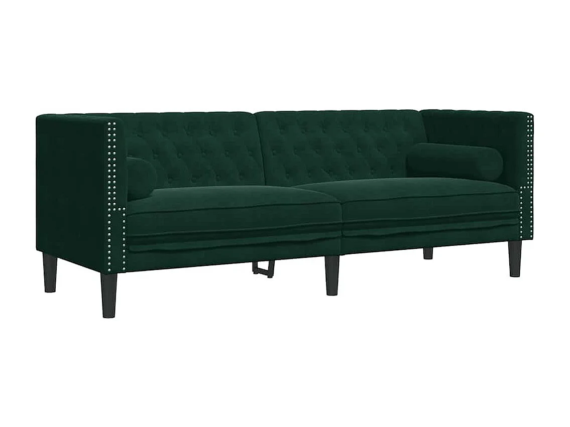Canapé Chesterfield avec traversins 3 places vert foncé velours