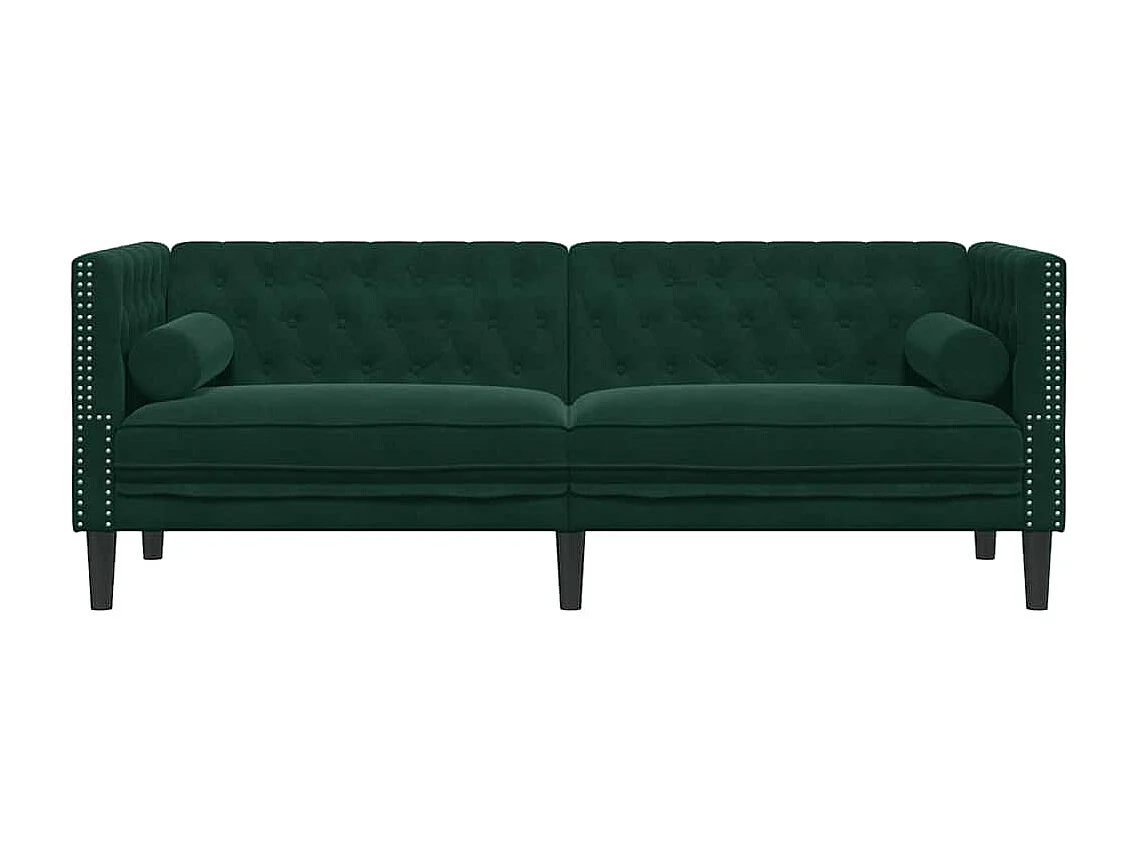 Canapé Chesterfield avec traversins 3 places vert foncé velours
