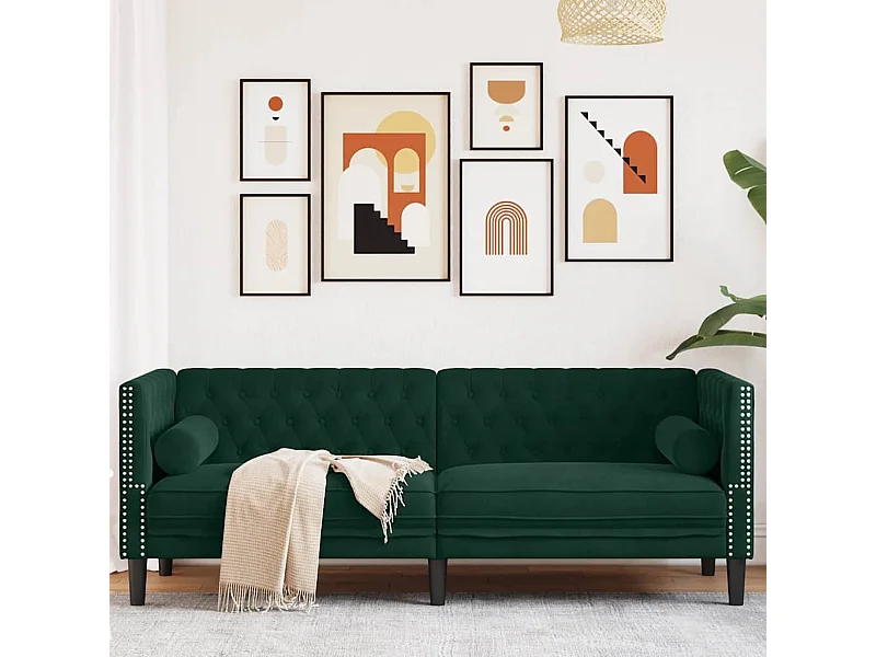 Canapé Chesterfield avec traversins 3 places vert foncé velours