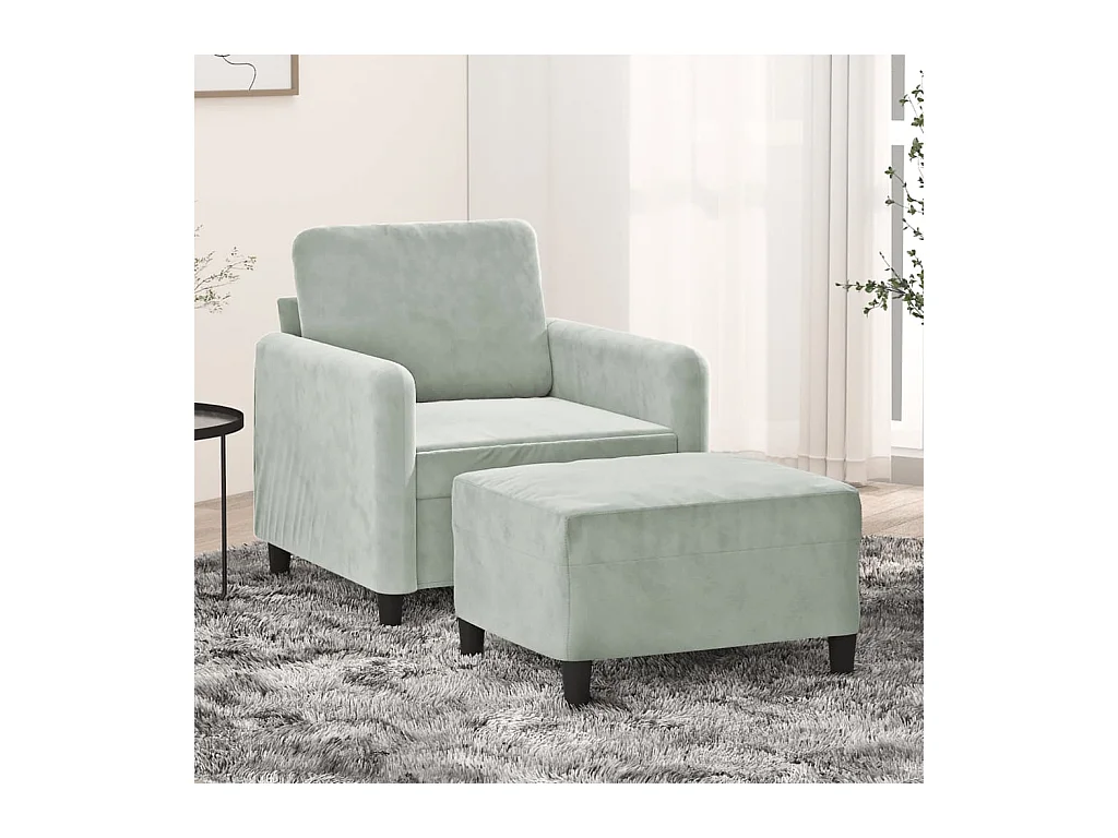 Fauteuil met voetenbank 60 cm fluweel lichtgrijs