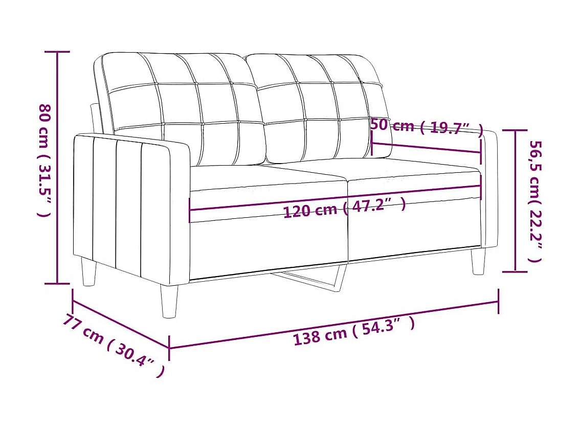 Canapé à 2 places Jaune clair 120 cm Tissu