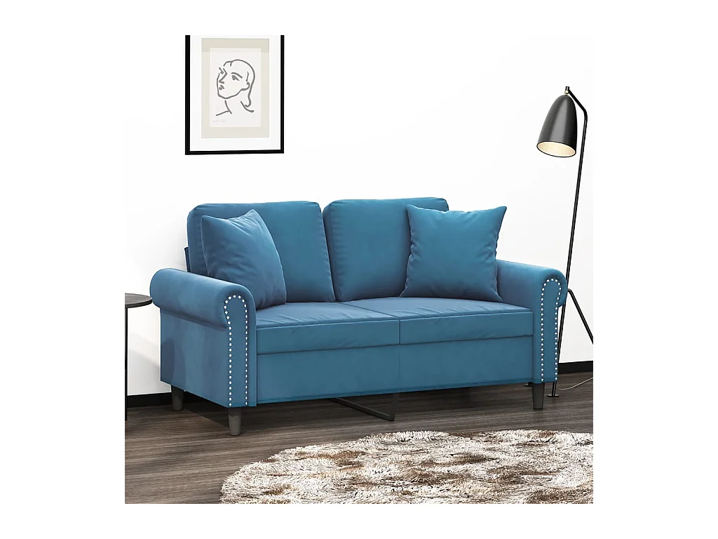 Divano a 2 Posti con Cuscini Blu 120 cm in Velluto