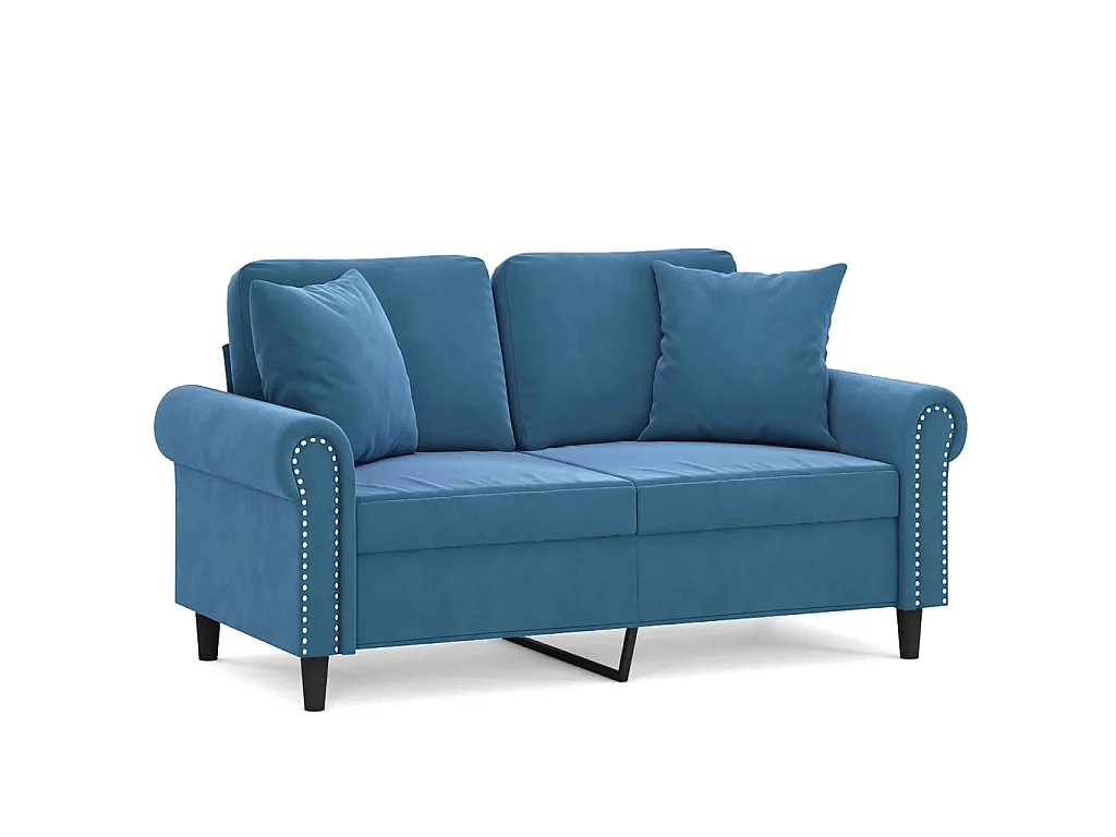 Canapé 2 places avec oreillers décoratifs bleu 120 cm velours