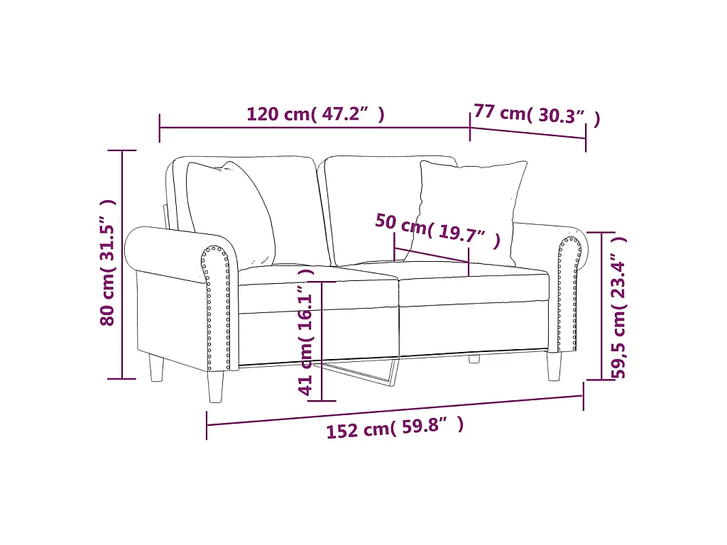 Canapé 2 places avec oreillers décoratifs bleu 120 cm velours