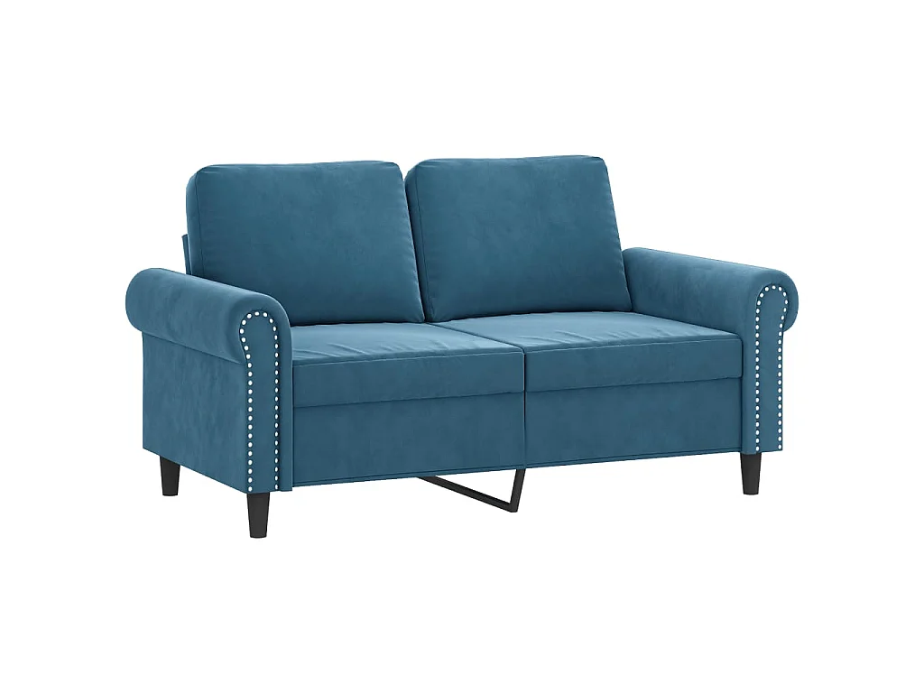Canapé 2 places avec oreillers décoratifs bleu 120 cm velours