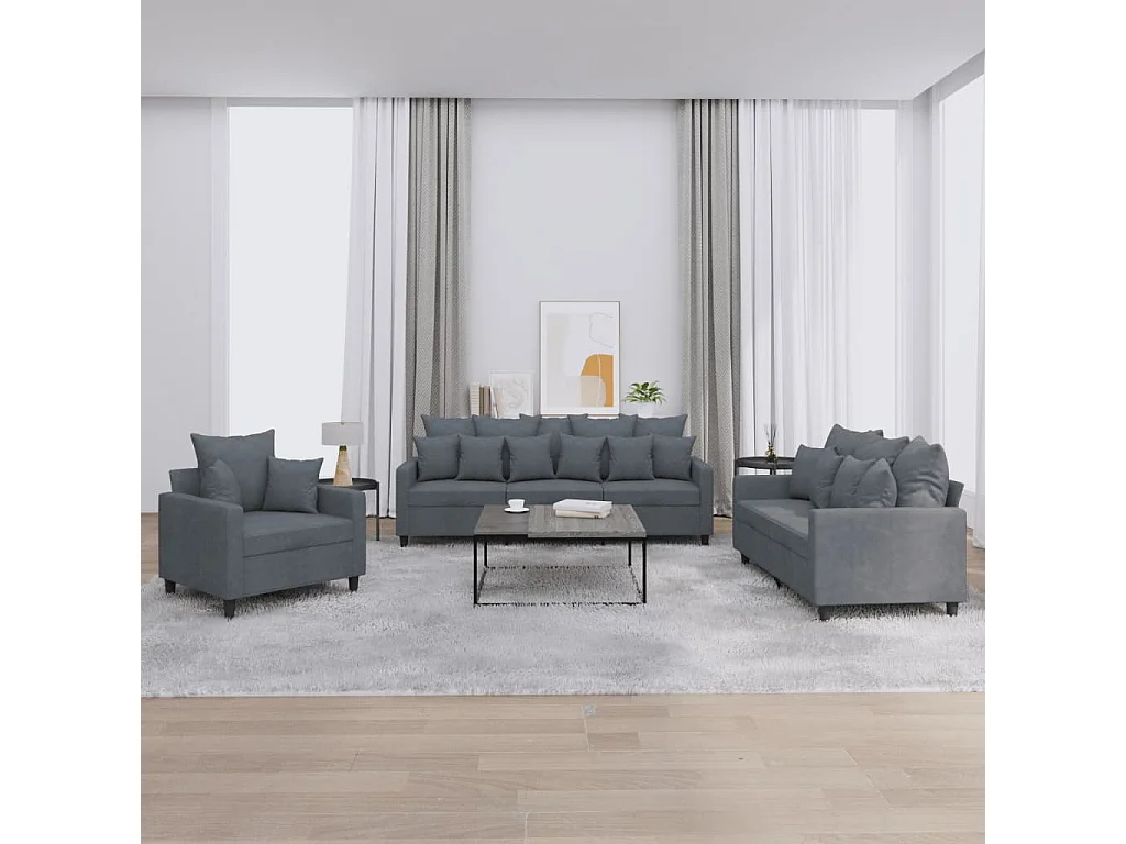 Ensemble de canapés 3 pcs avec coussins Gris foncé Velours