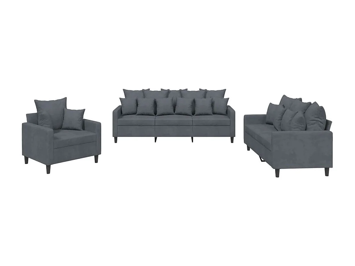 Ensemble de canapés 3 pcs avec coussins Gris foncé Velours