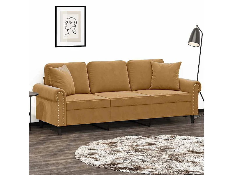 3-Sitzer-Sofa mit Zierkissen Braun 180 cm Samt