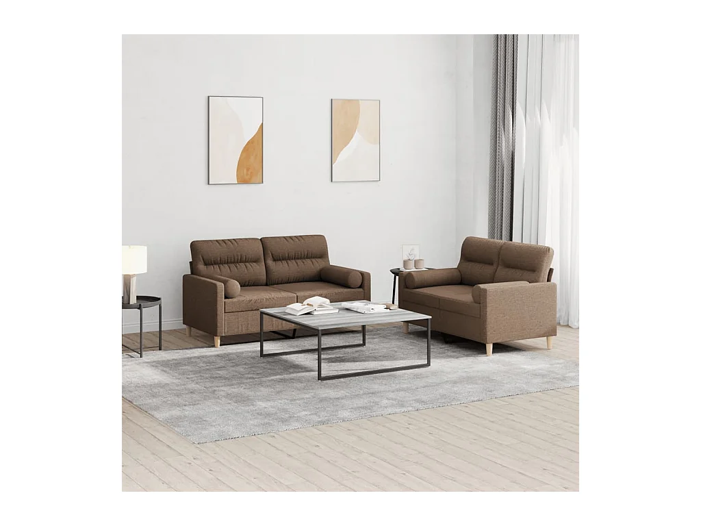 Ensemble de canapés 2 pcs avec coussins marron tissu