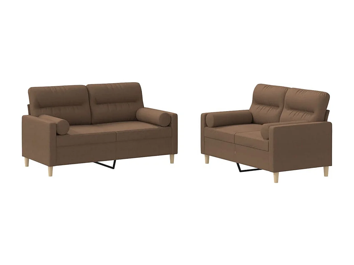 Ensemble de canapés 2 pcs avec coussins marron tissu