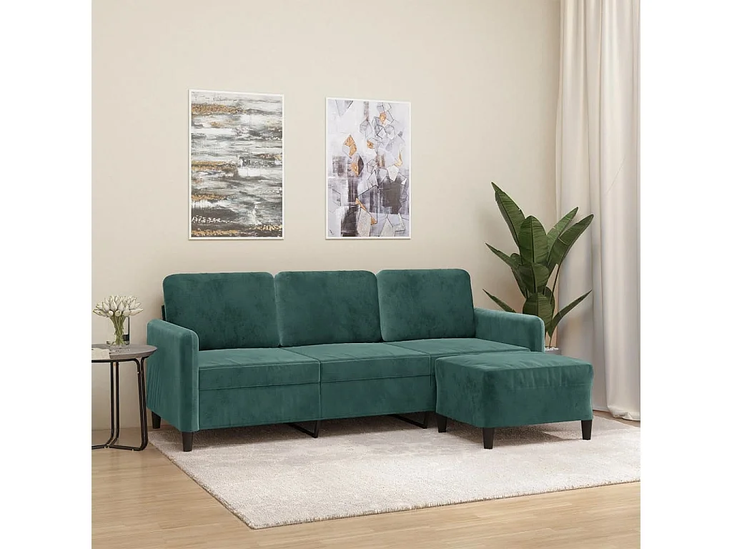 Sofá de 3 lugares com apoio de pés 180 cm veludo verde-escuro