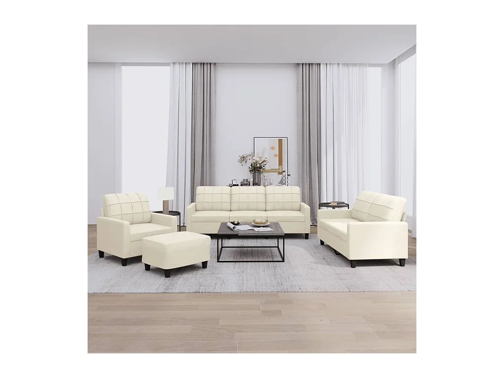 4-tlg. Sofagarnitur mit Kissen Creme Kunstleder
