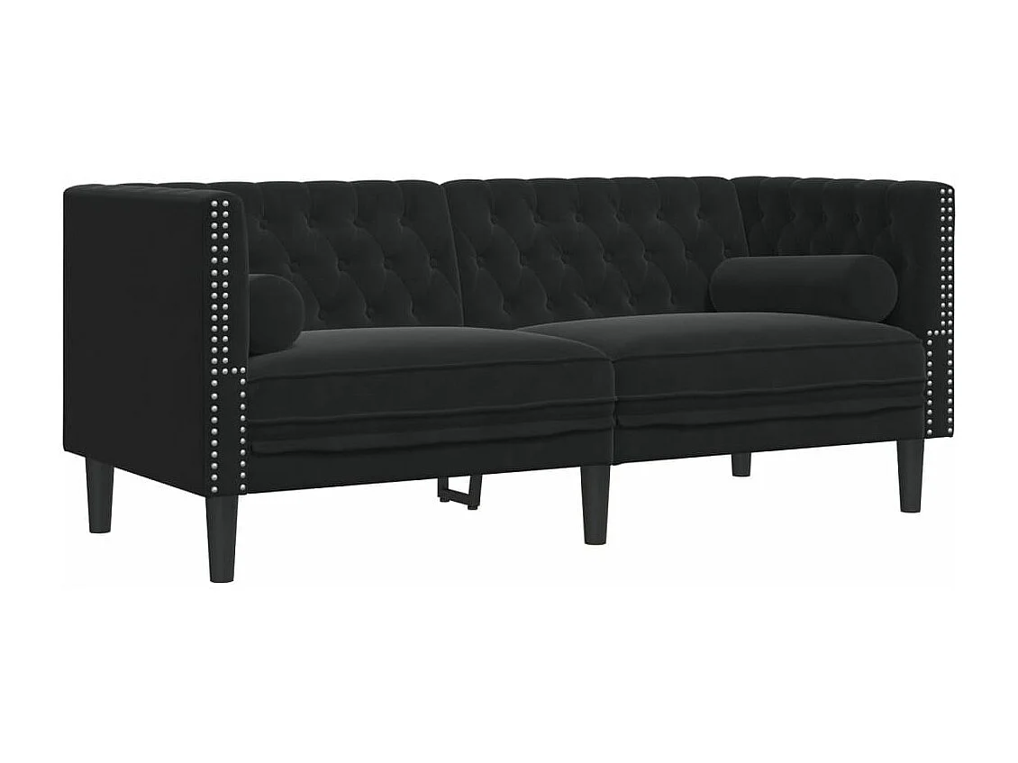 Canapé Chesterfield avec traversins 2 places noir velours