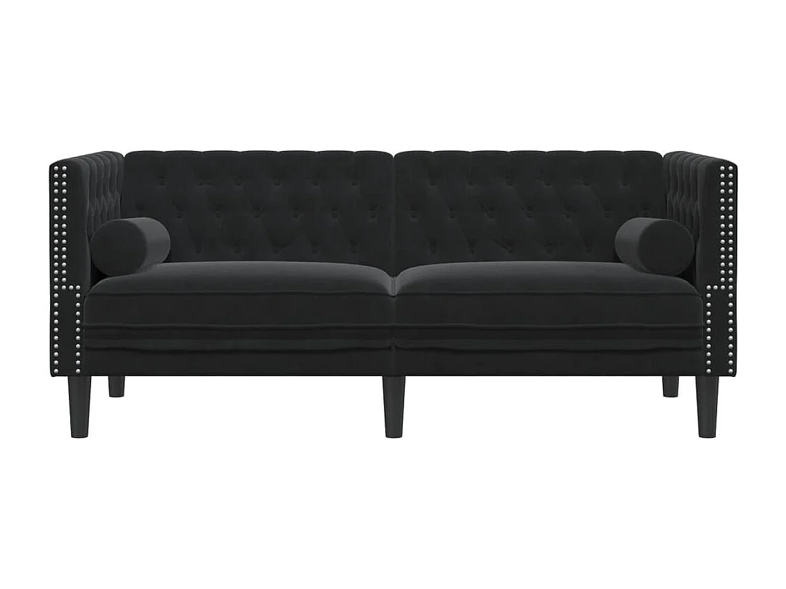 Canapé Chesterfield avec traversins 2 places noir velours