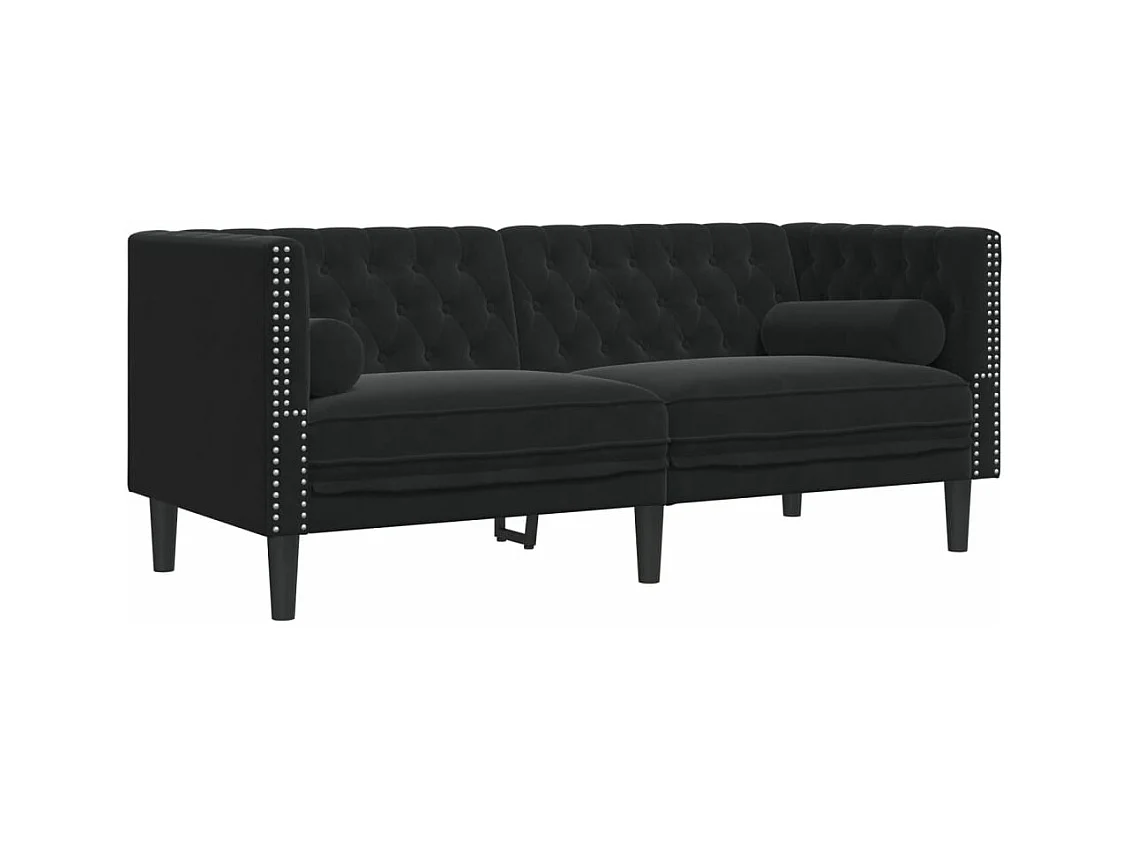 Canapé Chesterfield avec traversins 2 places noir velours