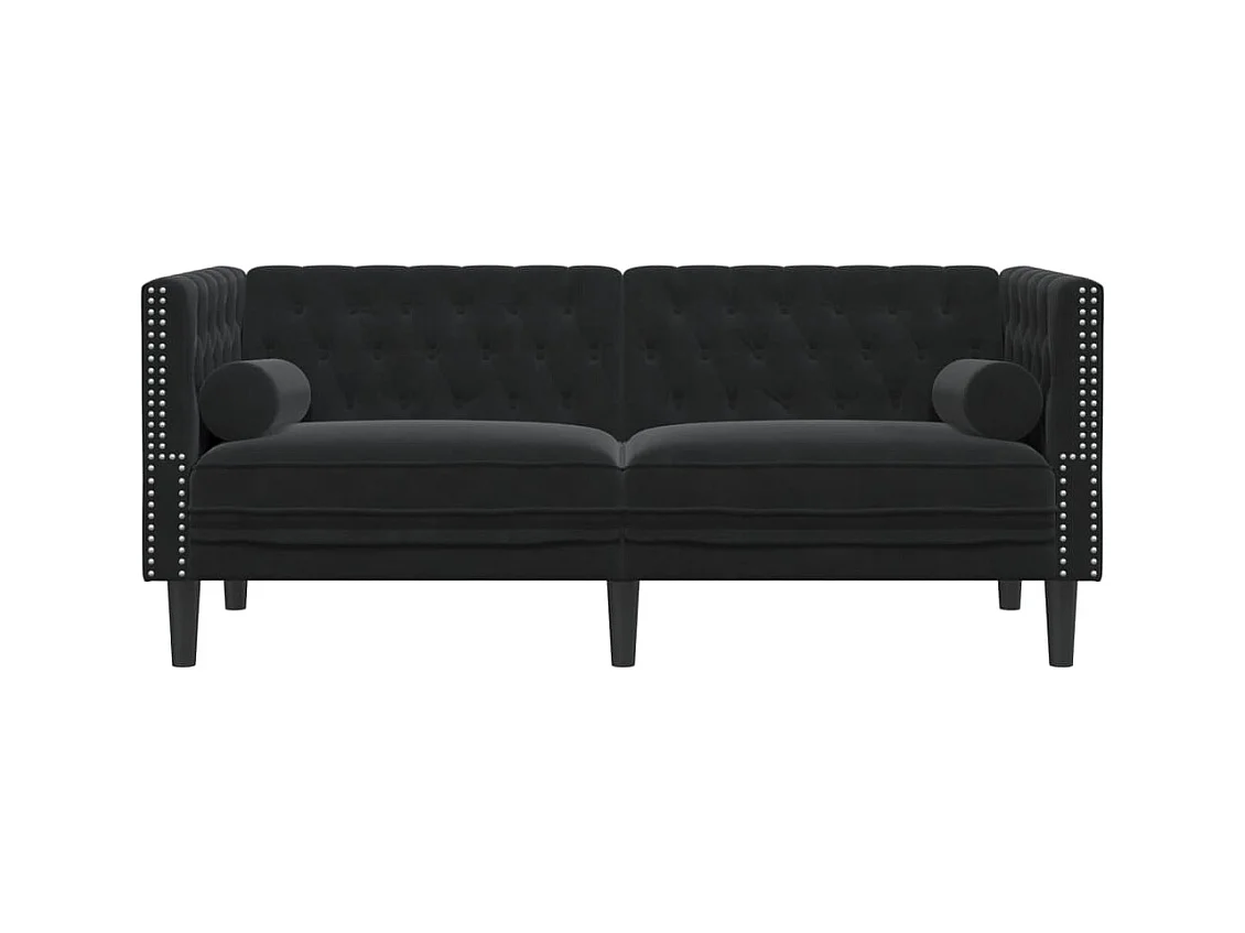 Canapé Chesterfield avec traversins 2 places noir velours
