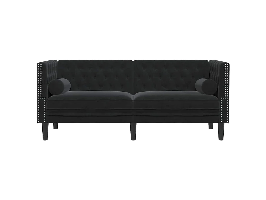 Chesterfield-Sofa mit Nackenrollen 2-Sitzer Schwarz Samt