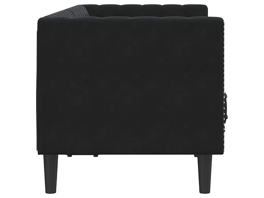 Chesterfield-Sofa mit Nackenrollen 2-Sitzer Schwarz Samt