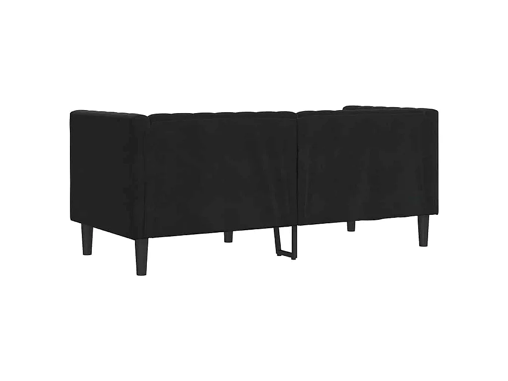 Chesterfield-Sofa mit Nackenrollen 2-Sitzer Schwarz Samt