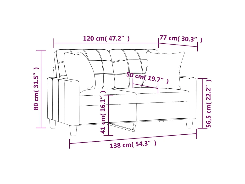 Canapé 2 places avec oreillers crème 120 cm similicuir