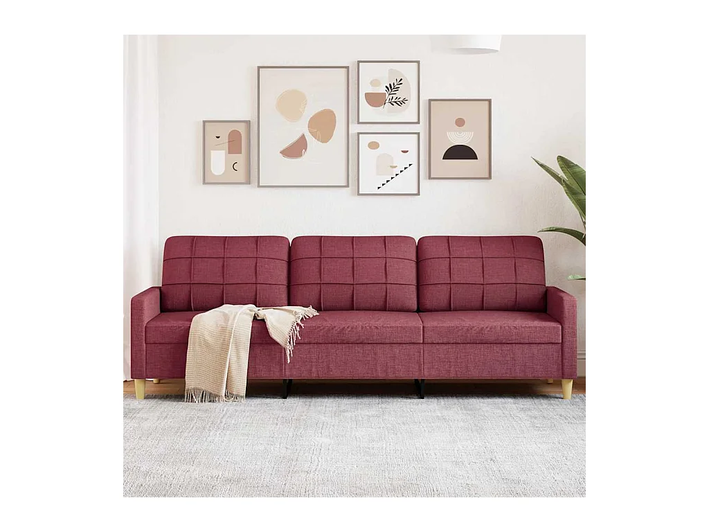 Canapé à 3 places Rouge bordeaux 210 cm Tissu