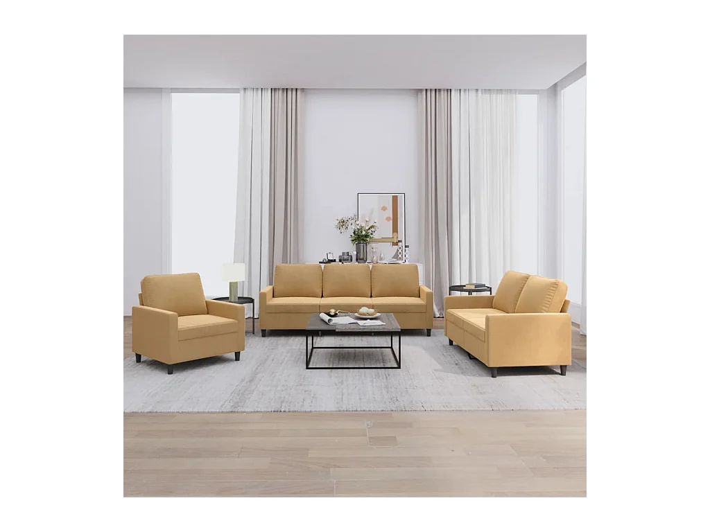 Ensemble de canapés 3 pcs avec coussins Marron Velours